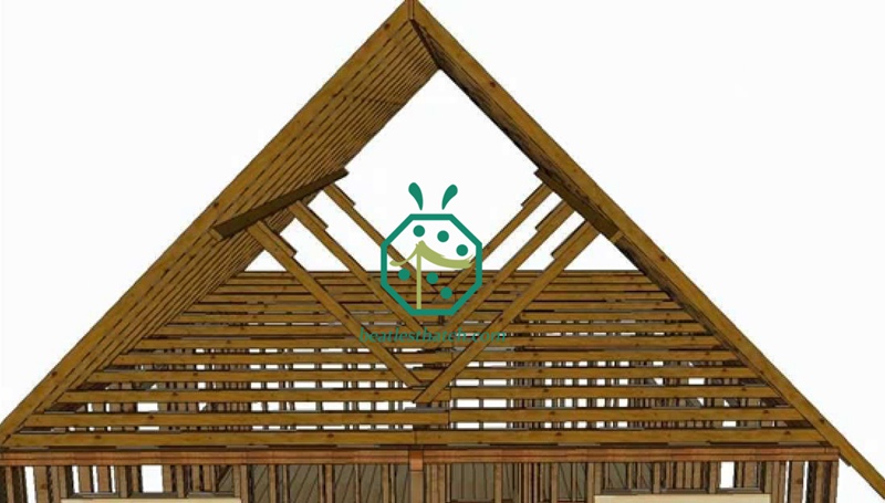 Wooden Purlin and Rafter as sub-roof for synthetic thatch roofing construction