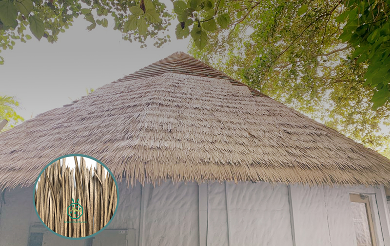 Artificial thatch roof more suitable for tiki hut construction in modern society