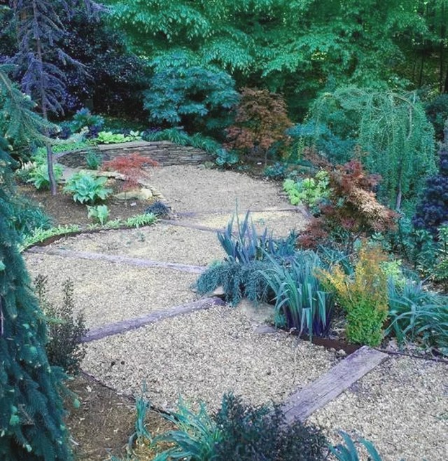 Wood or bamboo path in backyard garden