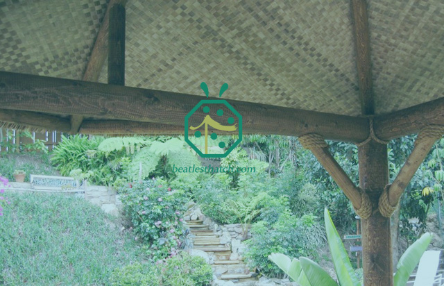 Sunshade structure with bamboo mat ceiling