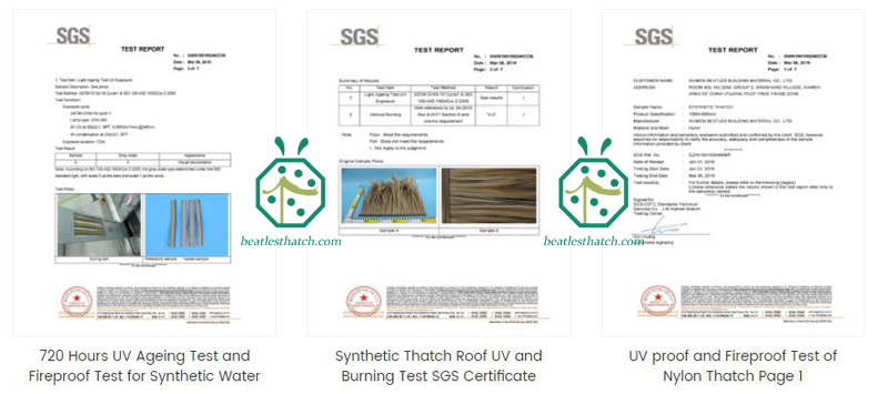 UV retardant test report of patio nylon thatched roof