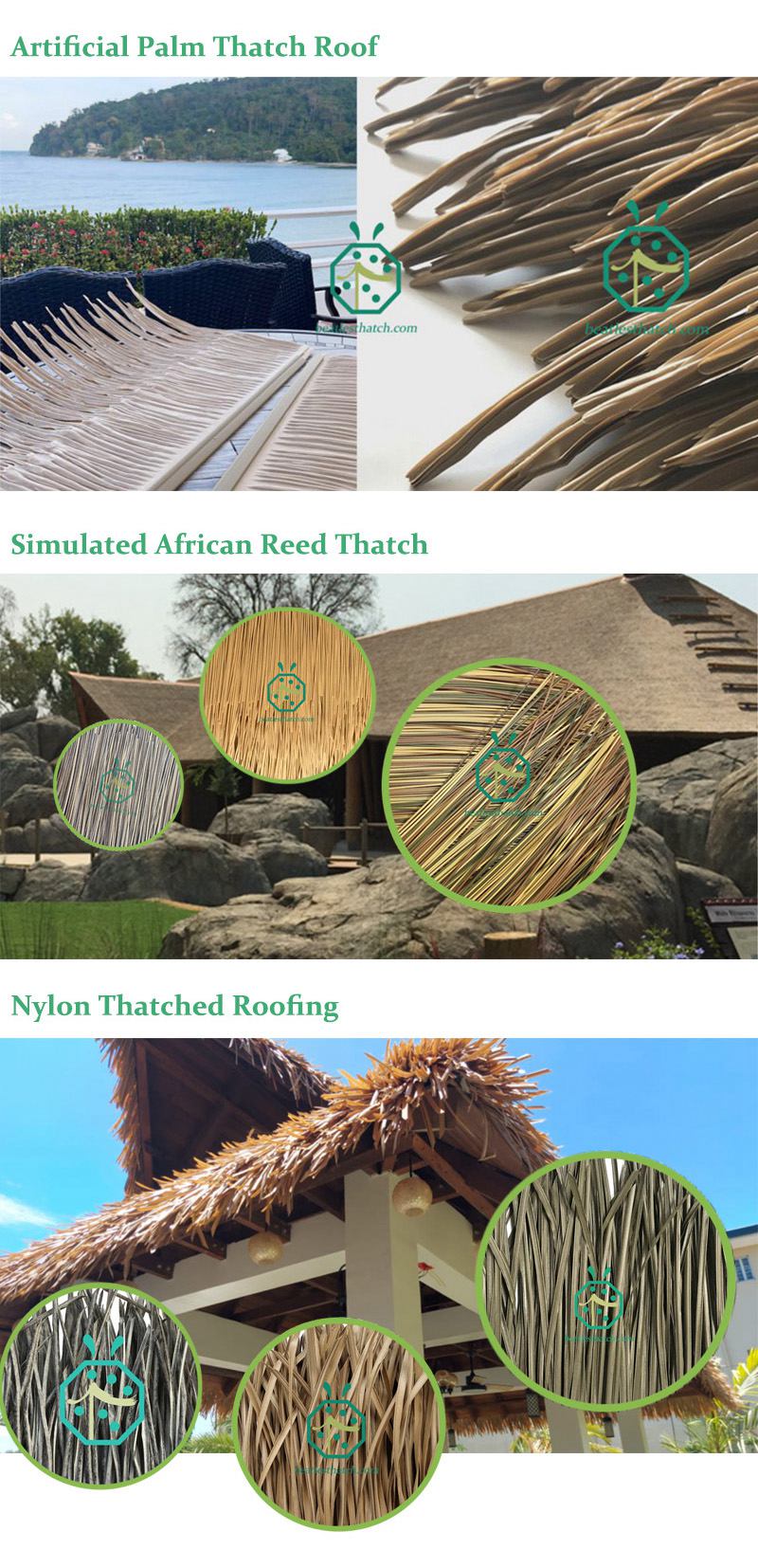 Synthetic Mexican Palm Thatch Roof Panels For Palapa, Bohio, Gazebo Construction