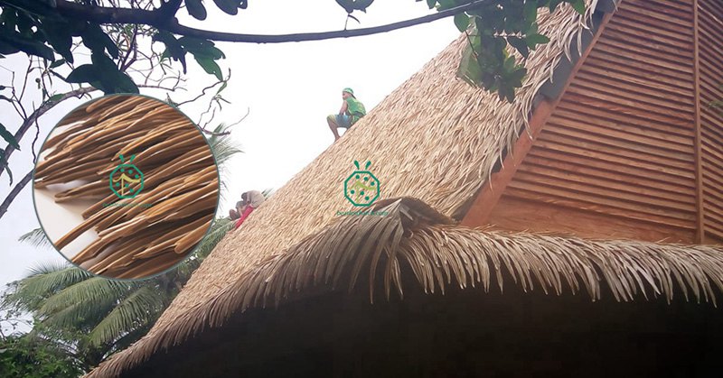 Faux palm thatch roof materials used for bahay kubo, garden shed, tiki hut, nipa hut, BBQ, beach house, gazebo, bungalow construction