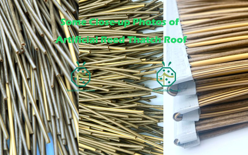 Close-up photos for some fake reed thatch panels for backyard garden hut construction