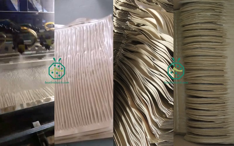 Production and packing of artificial palm leaf roof