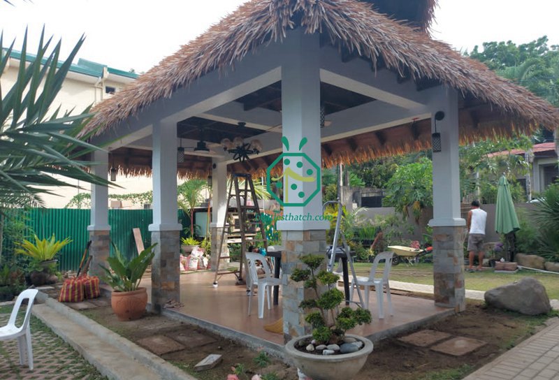 Tropical thatch roof project for private backyard garden patio in Philippines