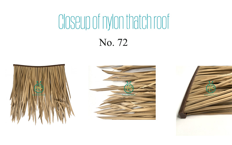 Closeup photos of nylon tiki bar thatch roofing panels