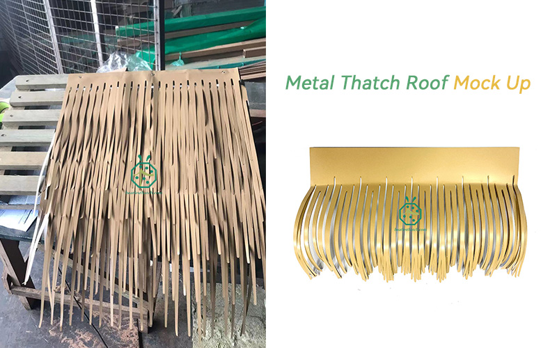 Mock-up for the steel thatch roof design for zoo park landscape decoration