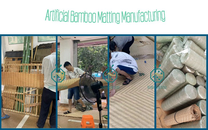 Production of synthetic bamboo woven ceiling materials
