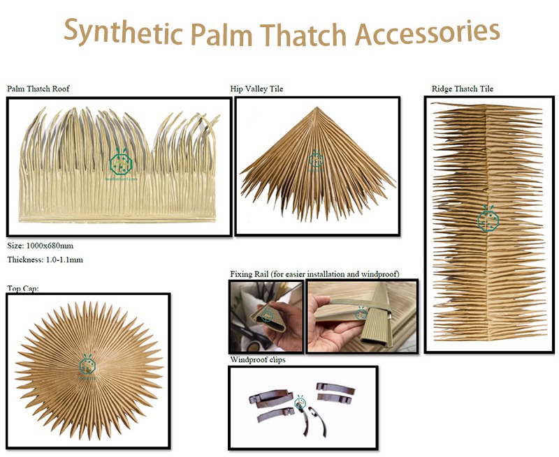 Artificial palm thatch roof coverings with its accessories