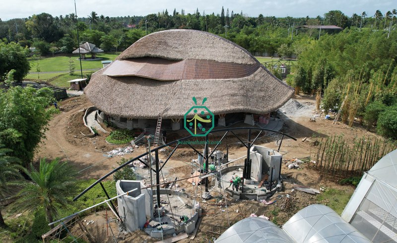 Artificial pawid thatch roof covered pavilion construction
