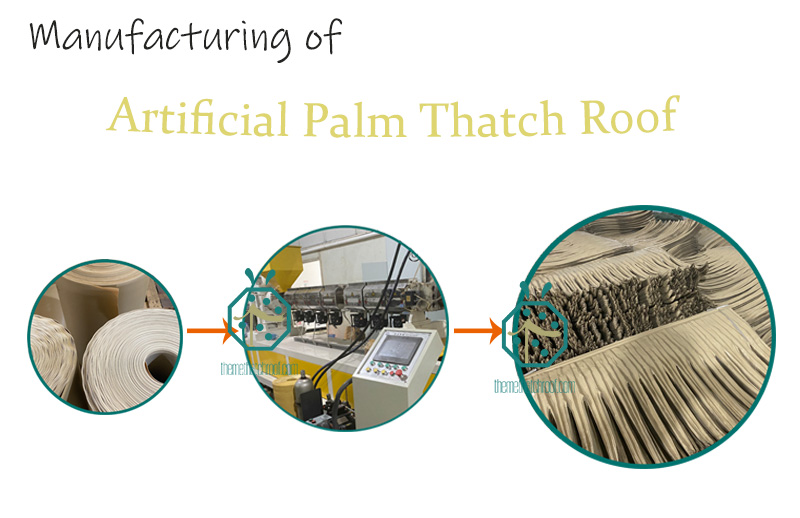 Production and packing of artificial palm leaf roof Production and packing of artificial palm leaf roof