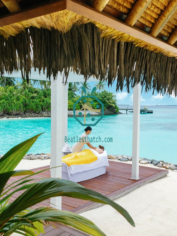 Maldives spa pavilion with synthetic cadjan thatch roof #
