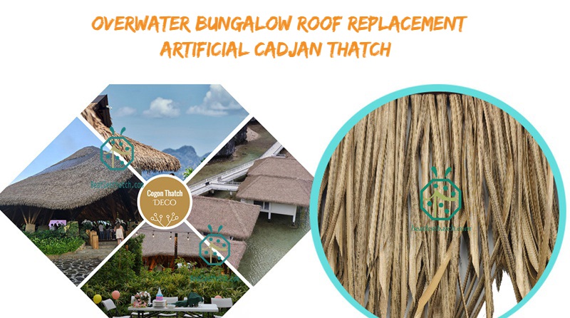 Artificial cadjan thatch roof tiles for Maldives waterfront luxury resort hotel villa bungalow guest room construction