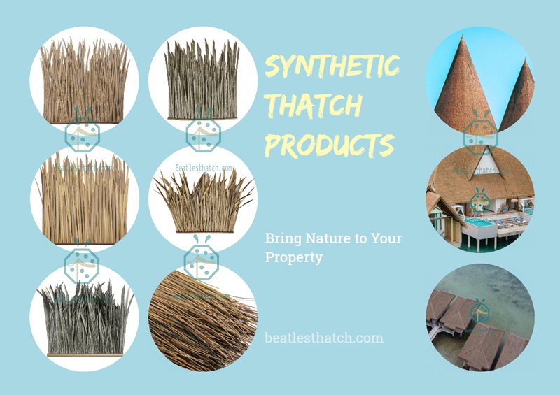 Synthetic banana leaf thatch for waterfront park landscape design