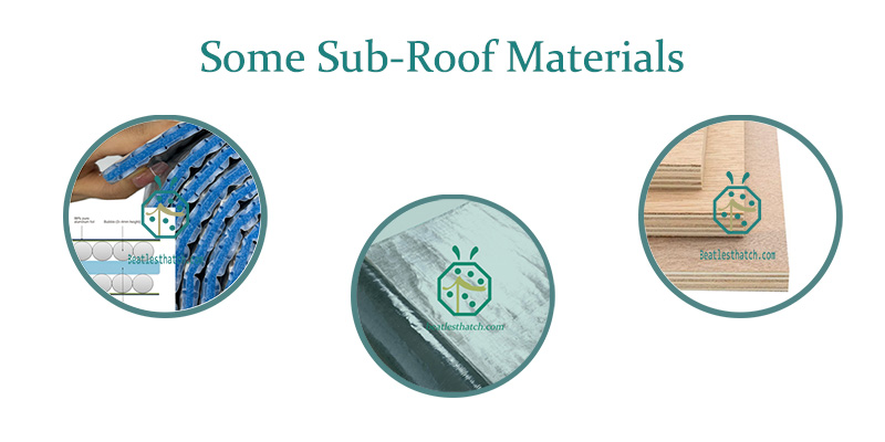 Waterproof membrane as sub-roof for artificial synthetic thatch roof materials
