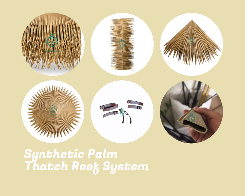 Ridge thatch roof, Hip valley thatch and Top cape tile for palm thatch roof installation