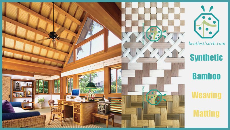 Weaving bamboo ceiling panels for park shed