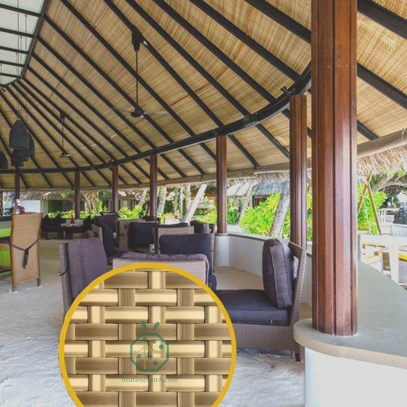 Weaving bamboo ceiling panels for park shed