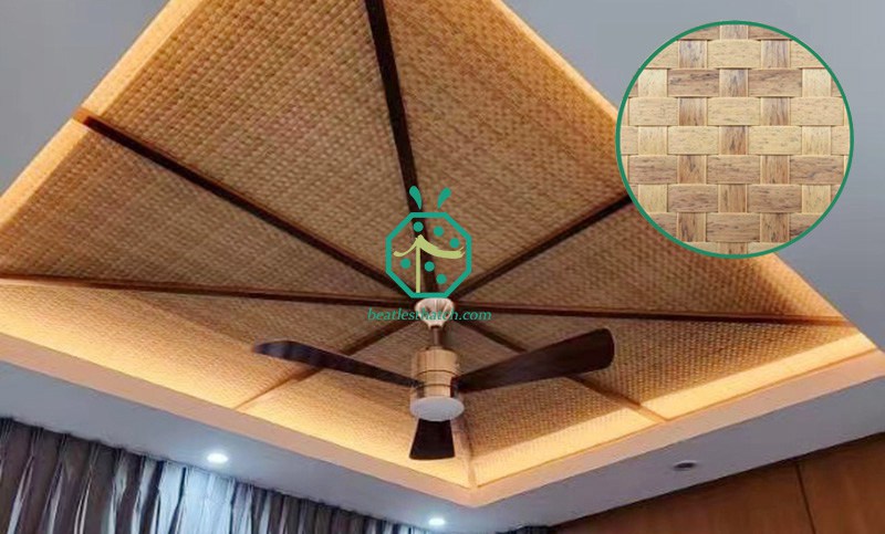 Weaving bamboo ceiling panels for park shed