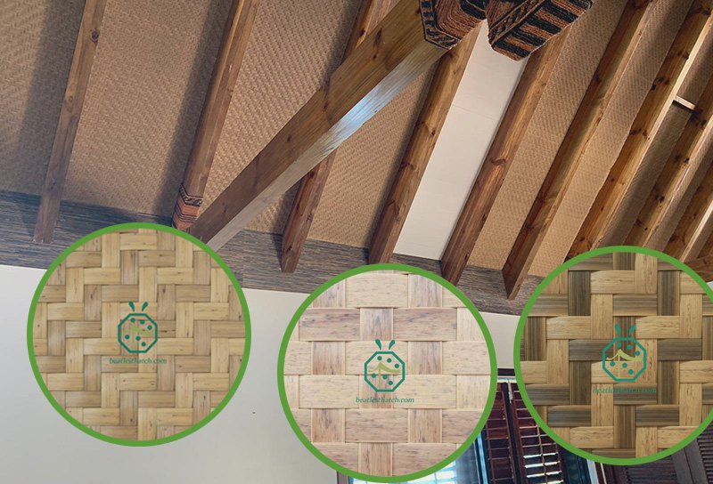 Weaving bamboo ceiling panels for park shed