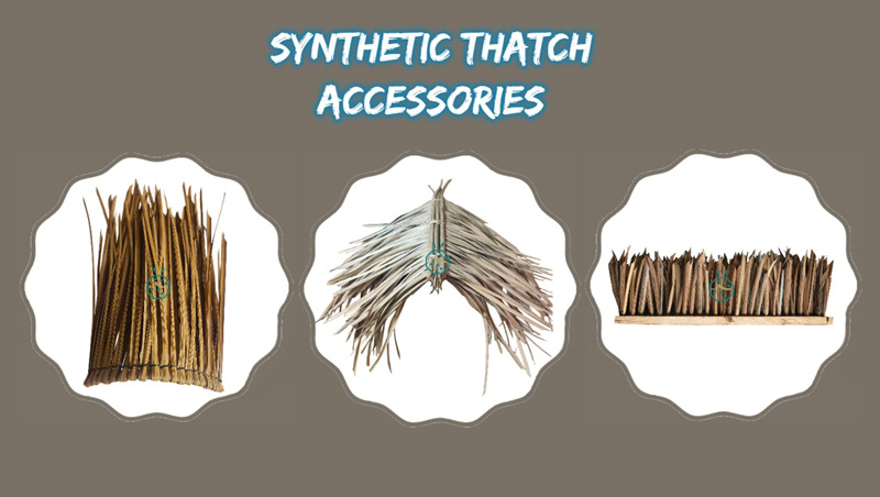Some accessories of tropical looking artificial alang alang thatch roof for beachfront buildings in ocean countries