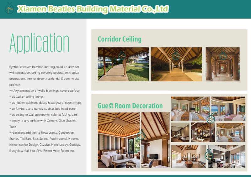 Artificial bambo ceiling lining designs for Australia cottage and gazebo