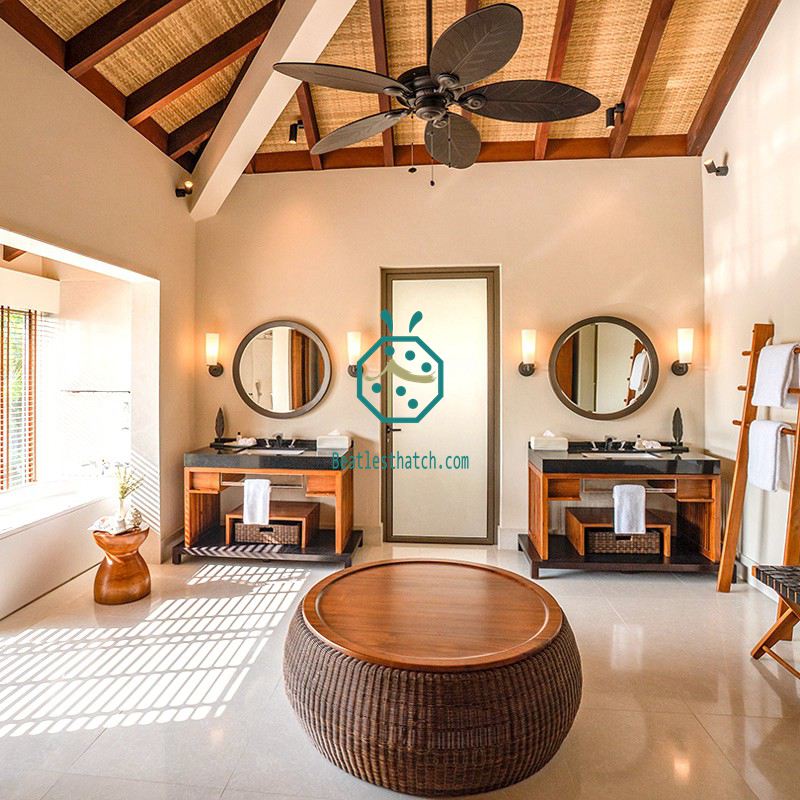 Weaving bamboo ceiling panels for park shed