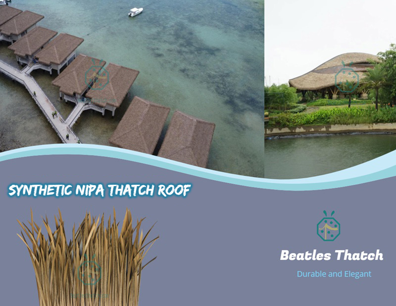synthetic nipa thatch roof for resort hotel bahay kubo in Palawan Island, Philippines
