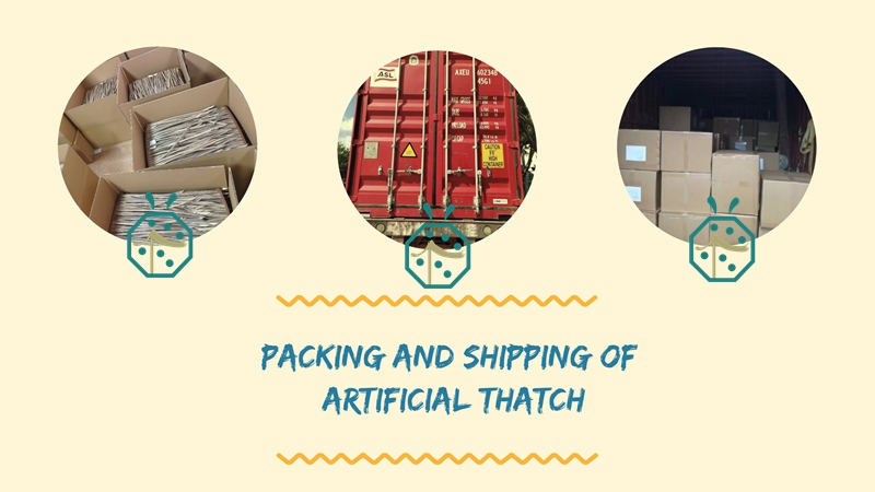 Loading of container for synthetic thatch roof products in China Loading of container for synthetic thatch roof products in China