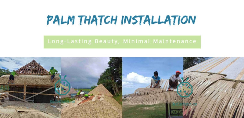 Some installation photos for the palm thatch roofing system