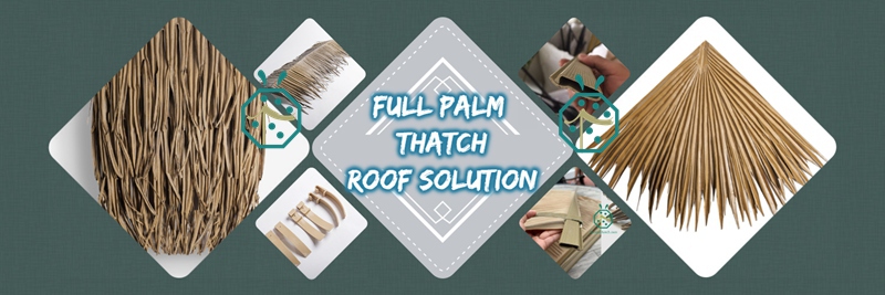Ridge thatch roof, Hip valley thatch and Top cape tile for palm thatch roof installation