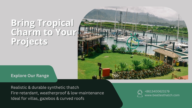 Amusement park sunshade thatch roof replacement with plastic palm thatch roof tiles Amusement park sunshade thatch roof replacement with plastic palm thatch roof tiles