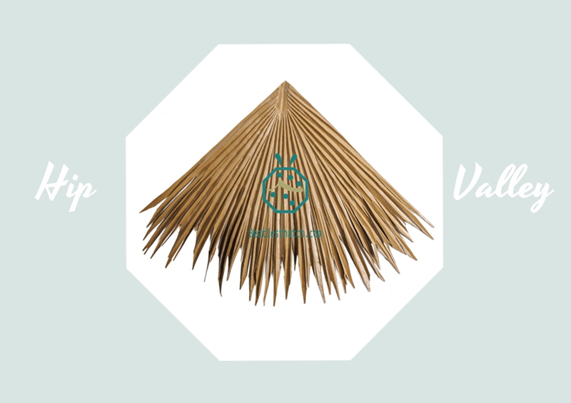 Hip valley thatch tile of synthetic palm thatch roof Hip valley thatch tile of synthetic palm thatch roof