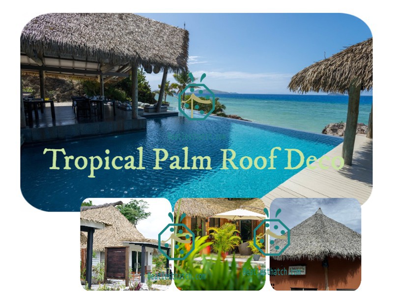 Artificial palm leaf thatch roof used for tiki hut, bali hut, BBQ, beach house, gazebo, bungalow construction Artificial palm leaf thatch roof used for tiki hut, bali hut, BBQ, beach house, gazebo, bungalow construction