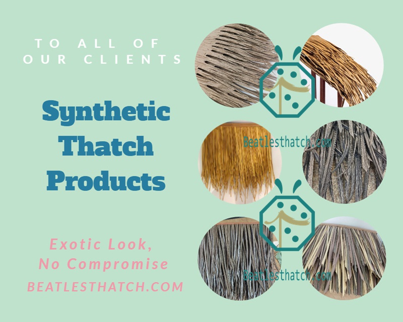 Synthetic banana leaf thatch for waterfront park landscape design Synthetic banana leaf thatch for waterfront park landscape design