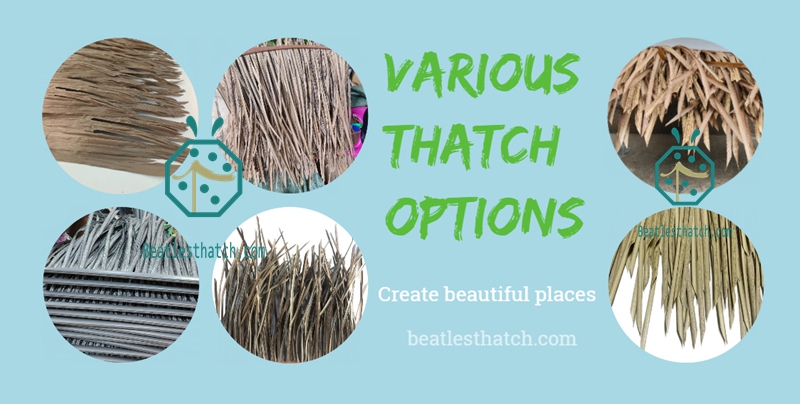 Synthetic banana leaf thatch for waterfront park landscape design Synthetic banana leaf thatch for waterfront park landscape design
