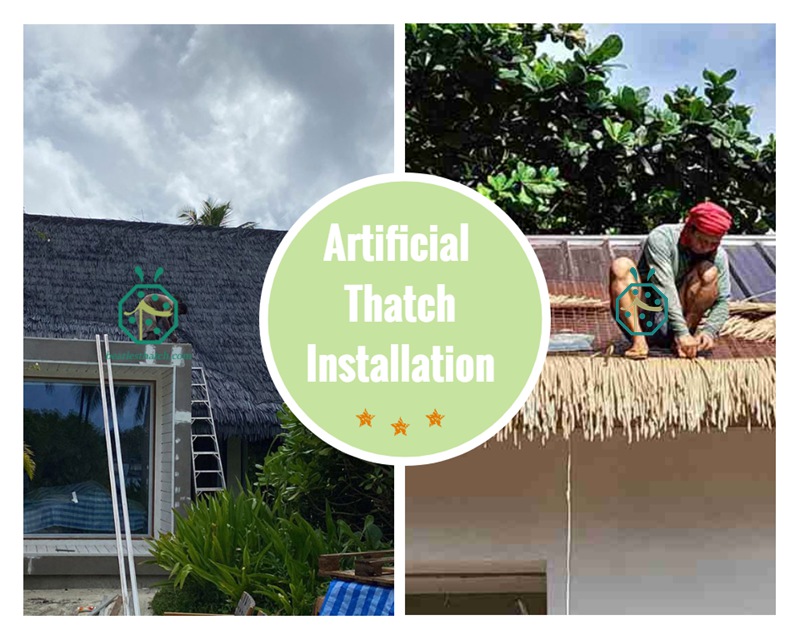 Synthetic thatch roof installation for beach inn cottage