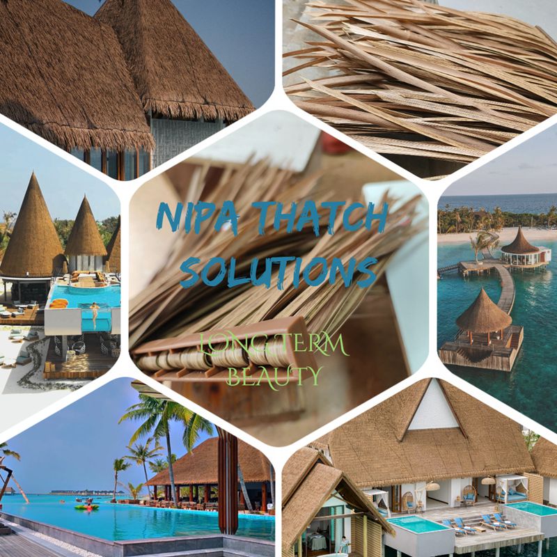 Synthetic banana leaf thatch for waterfront park landscape design Synthetic banana leaf thatch for waterfront park landscape design
