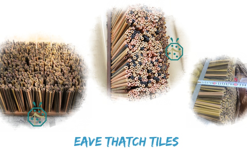Synthetic thatch roof eave tile for cottage or gazebo construction