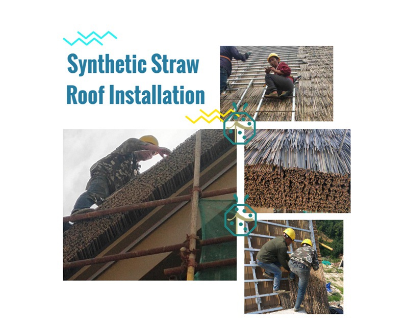 Straw Thatch Roofing Installations on Project Jobsite