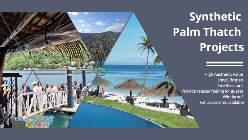 Anti-Uv Synthetic Viva Palm Thatch Roof for Tropical Hideaway Beach Resort Villa Bungalow Roof Replacement Anti-Uv Synthetic Viva Palm Thatch Roof for Tropical Hideaway Beach Resort Villa Bungalow Roof Replacement