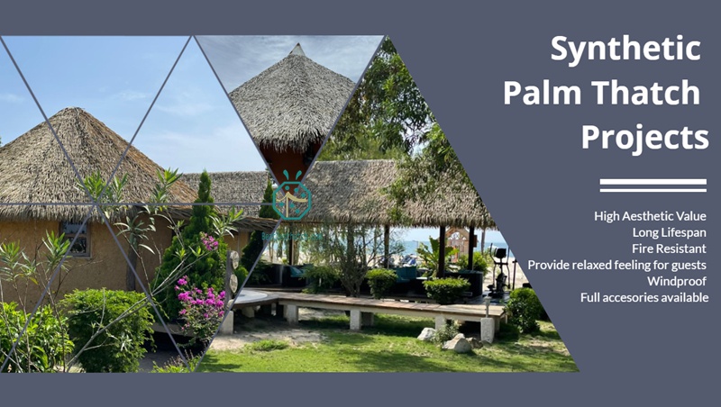 Hideaway resort hotel beach villa guest room thatch roof replacement with plastic palm thatch roof tiles