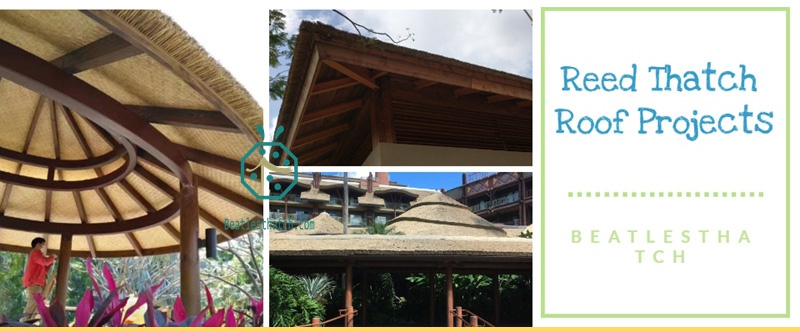 Synthetic reed thatch roof for waterfront landscape design for beach hotel villas Synthetic reed thatch roof for waterfront landscape design for beach hotel villas