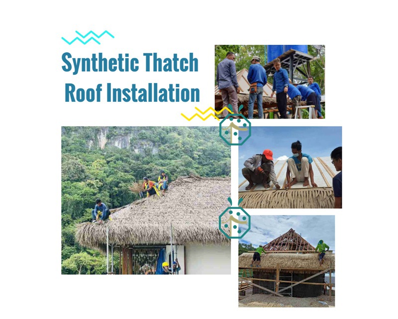Artificial thatch roof installation for common roof structure