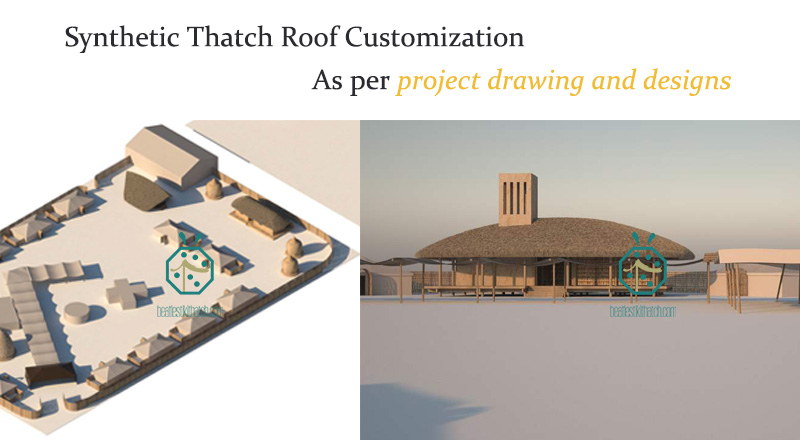 Palapa Imitation Thatch Roof Project Design and Construction for Lake, River Side, Beach Area, Theme Park, Rainforest, Mountain Villa