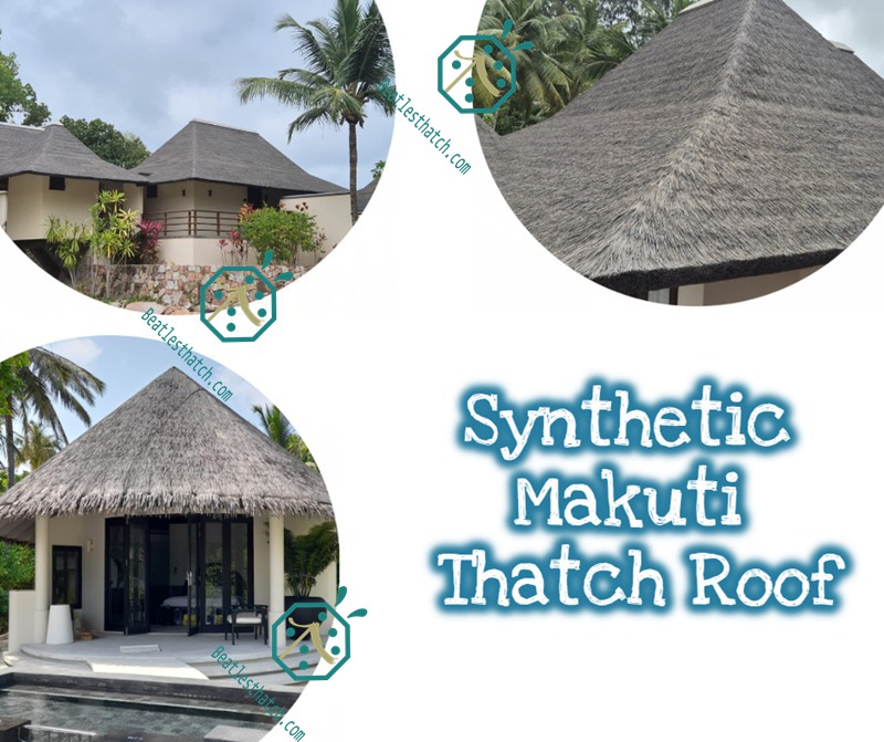 Synthetic thatch roof for waterfront landscape design for beach hotel villas Synthetic thatch roof for waterfront landscape design for beach hotel villas
