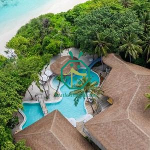 Artificial plam thatch roof tiles details for resort hotel overwater bungalow